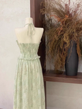 A line Halter Ruffled Sage Green Long Women's Vacation Holiday Dresses SD185