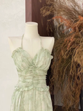 A line Halter Ruffled Sage Green Long Women's Vacation Holiday Dresses SD185
