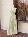 A line Halter Ruffled Sage Green Long Women's Vacation Holiday Dresses SD185