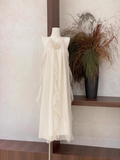A line Scoop Ruffled Ivory Long Women's Holiday Dresses SD186