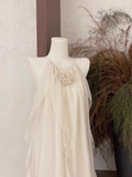 A line Scoop Ruffled Ivory Long Women's Holiday Dresses SD186