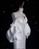 Mermaid Strapless Short Sleeves White Satin Wedding Dresses Brides Dress SD1872