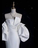 Mermaid Strapless Short Sleeves White Satin Wedding Dresses Brides Dress SD1872