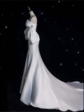 Mermaid Strapless Short Sleeves White Satin Wedding Dresses Brides Dress SD1872 HZ0628