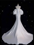 Mermaid Strapless Short Sleeves White Satin Wedding Dresses Brides Dress SD1872