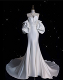 Mermaid Strapless Short Sleeves White Satin Wedding Dresses Brides Dress SD1872 HZ0628