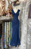 Fashion Mermaid V Neckline Navy Blue Floor Length Evening Dress Prom Dresses SD1881 HZ0628