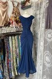Fashion Mermaid V Neckline Navy Blue Floor Length Evening Dress Prom Dresses SD1881 HZ0628