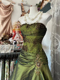 Fashion Mermaid Strapless Olive Green Floor Length Evening Dress Prom Dresses SD1888