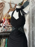 Fashion Mermaid Halter Black Floor Length Evening Dress Prom Dresses SD1894