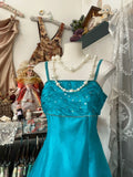 Fashion A line Spaghetti Straps Blue Floor Length Evening Dress Prom Dresses SD1899