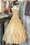 Ball Gown Spaghetti Straps Sleeveless Long Gold Evening Dress Prom Dresses SD1905