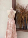 A Line Halter Ruffled Pink Long Women's Holiday Dresses SD190