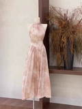 A Line Halter Ruffled Pink Long Women's Holiday Dresses SD190