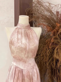 A Line Halter Ruffled Pink Long Women's Holiday Dresses SD190