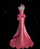 Fashion Mermaid Strapless Pink Satin Floor Length Evening Dress Prom Dresses SD1913