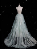 Fashion A line Sweetheart Tulle Floor Length Evening Dress Prom Dresses SD1916