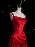 Fashion Sheath Straps Red Satin Floor Length Evening Dress Prom Dresses SD1917 HZ0628