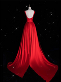 Fashion Sheath Straps Red Satin Floor Length Evening Dress Prom Dresses SD1917 HZ0628