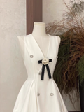 A Line V Neckline Ruffled White Women's Holiday Dresses SD191