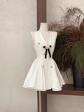 A Line V Neckline Ruffled White Women's Holiday Dresses SD191