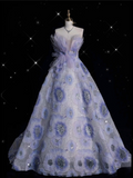 Ball Gown Sweetheart Lilac Tulle Party Dress Long Prom Dress Evening Dresses SD1927