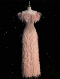 Mermaid Strapless Feathers Floor Length Evening Dress Prom Dresses SD1935