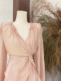 2 Pieces Ruffled Long Sleeves Pink Women's Short Vacation Dresses SD193