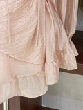 2 Pieces Ruffled Long Sleeves Pink Women's Short Vacation Dresses SD193