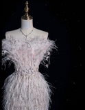 Mermaid Strapless Feathers Floor Length Evening Dress Sequin Prom Dresses SD1937