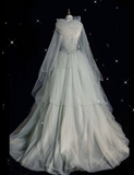 Ball Gown Strapless Sage Green Tulle Party Dress Long Prom Dress Evening Dresses SD1941