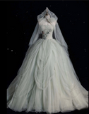 Ball Gown Strapless Sage Green Tulle Party Dress Long Prom Dress Evening Dresses SD1941