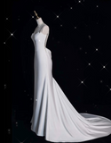 Mermaid Spaghetti Straps Satin White Wedding Dresses Brides Dress SD1942