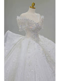 Ball Gown Off The Shoulder Short Sleeves Sequin White Wedding Dresses Brides Dress SD1954 HZ0628