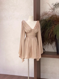 A Line V Neckline Ruffled Long Sleeves Short Women's Holiday Dresses SD195