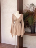 A Line V Neckline Ruffled Long Sleeves Short Women's Holiday Dresses SD195