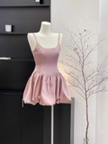 A Line Spaghetti Straps Ruffled Pink Women's Short Holiday Dresses Homecoming Dress SD197