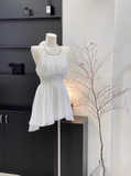 A Line Halter Ruffled White Short Women's Holiday Dresses Birthday Outfits With Beads SD198