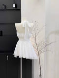 A Line Halter Ruffled White Short Women's Holiday Dresses Birthday Outfits With Beads SD198