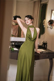 Neck Silk Maxi Dress Wedding Guest Dress Prom Dresses Evening Gowns SD1997