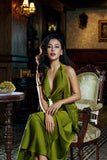 Neck Silk Maxi Dress Wedding Guest Dress Prom Dresses Evening Gowns SD1997