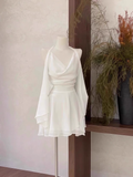 A Line Halter Ruffled White Women's Short Holiday Dresses Birthday Dress SD199