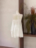 A Line Halter Ruffled White Women's Short Holiday Dresses Birthday Dress SD199
