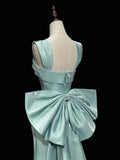 Satin Long Prom Dress Long Formal Dress With Bow Evening Gowns SD2000