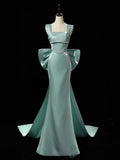 Satin Long Prom Dress Long Formal Dress With Bow Evening Gowns SD2000