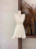 A Line V Neckline Ruffled White Women's Short Holiday Dresses Birthday Dress SD200