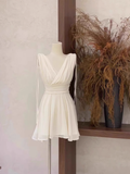 A Line V Neckline Ruffled White Women's Short Holiday Dresses Birthday Dress SD200