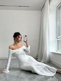 Off The Shoulder Floor-length Lace Long Sleeves Evening Dress Prom Dresses SD2016 HZ0628