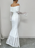 Off The Shoulder Floor-length Lace Long Sleeves Evening Dress Prom Dresses SD2016 HZ0628