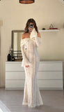 Off The Shoulder Floor-length Lace Long Sleeves Evening Dress Prom Dresses SD2016 HZ0628